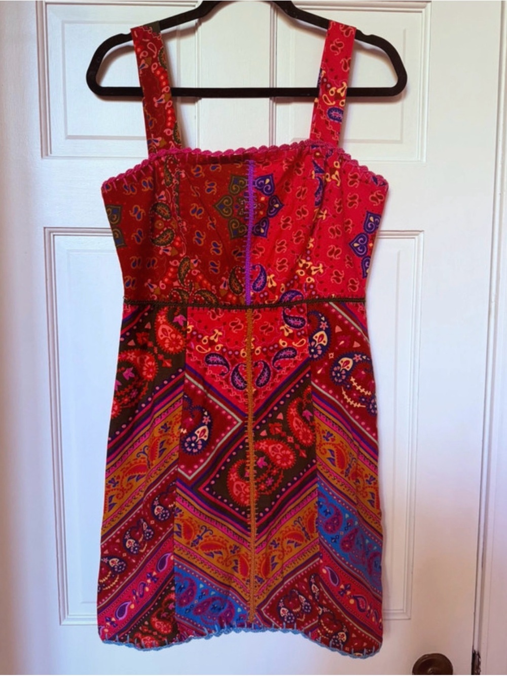 FARM Rio Red Paisley Print Mini Dress with Multicolor Accents
